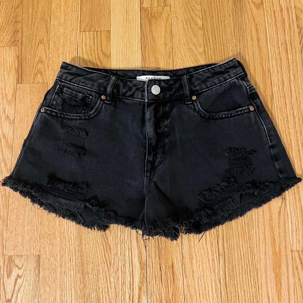 Black denim shorts